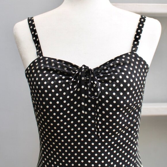 Alain Manoukian VTG 90s Black White Polka Dot Ruffle Sleeveless Dress Size Small - Picture 4 of 7